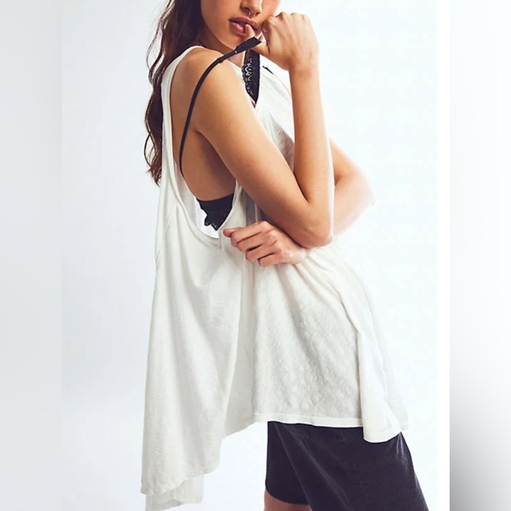 Free People White Sleeveless Side-Drape Tunic